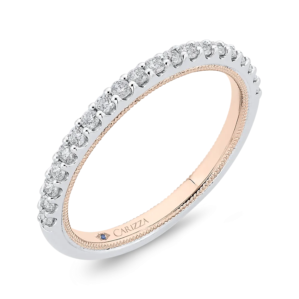 14K Two Tone Gold Round Diamond Half Eternity Wedding Band