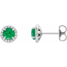 14K White 5 mm Lab-Grown Emerald & 1/8 CTW Natural Diamond Earrings