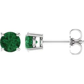 14K White 5 mm Lab-Grown Emerald Stud Earrings with Friction Post