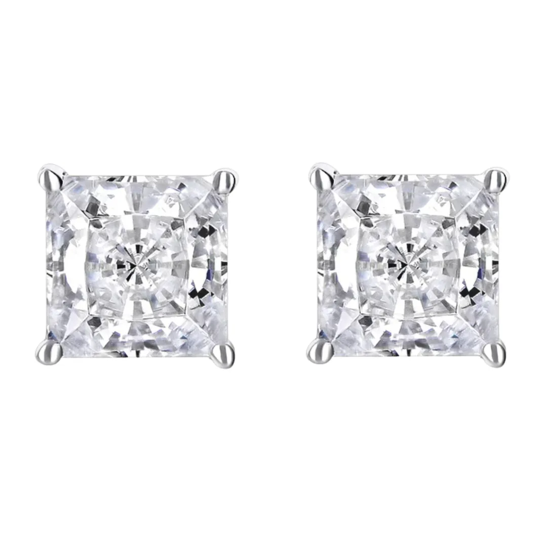 14k White Gold 1/4 Carat Solitaire Created Diamond 2 Pair Round and Princess Stud Earrings