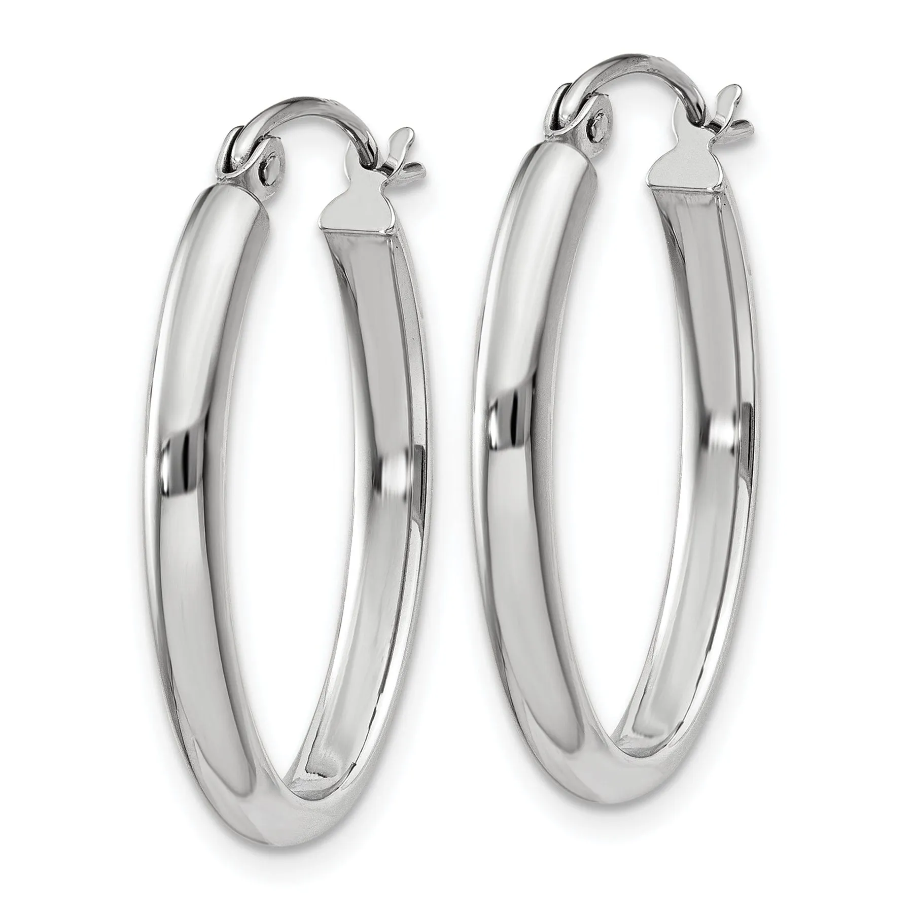 14k White Gold 2.75MM Oval Tube Hoop Earrings