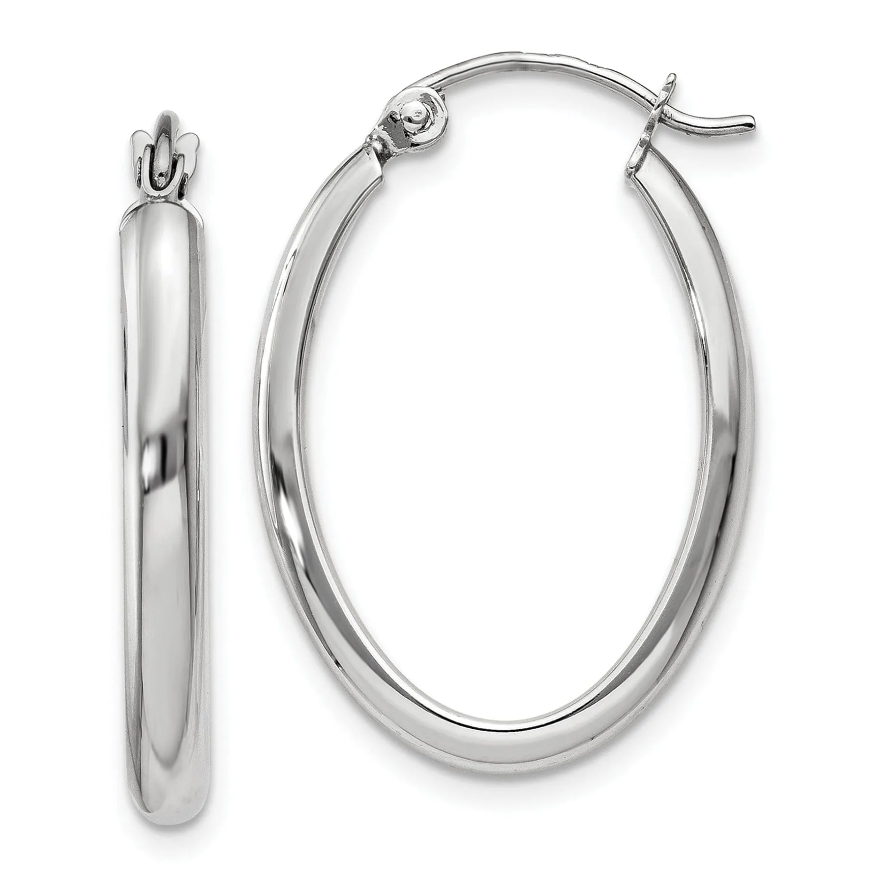 14k White Gold 2.75MM Oval Tube Hoop Earrings