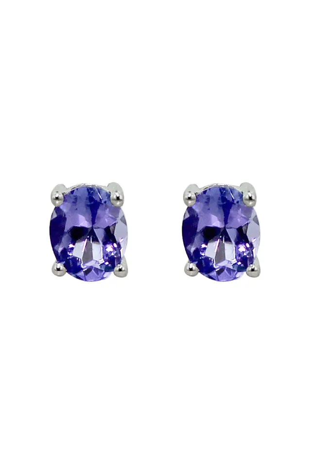 14K White Gold Oval Tanzanite Stud Earrings, 0.65 TCW