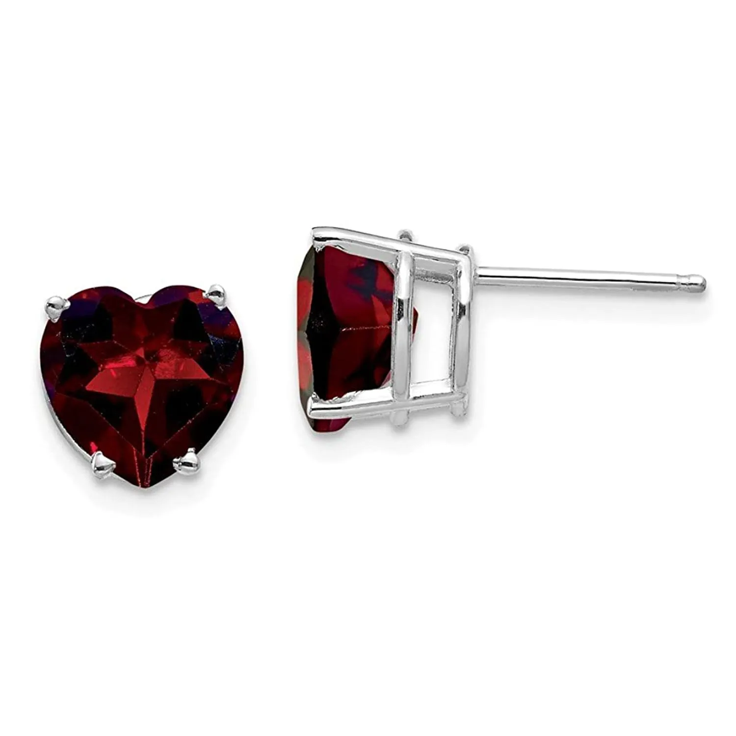 14k White Gold Plated 1/2 Carat Heart Created Garnet Sapphire Stud Earrings