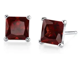 14k White Gold Plated 1/2 Carat Princess Cut Created Garnet Sapphire Stud Earrings