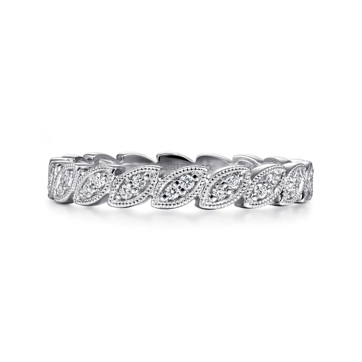 14K White Gold Scalloped Marquise Stackable Diamond Ring - LR4652W45JJ