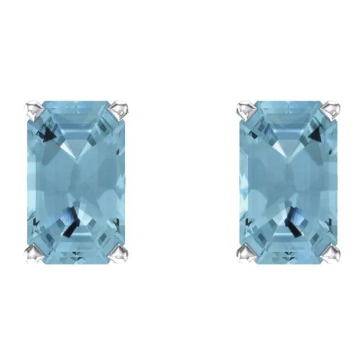 14K White Natural Aquamarine Earrings