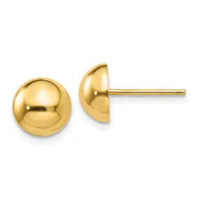 14k Yellow Gold 8MM Half Ball Post Earrings