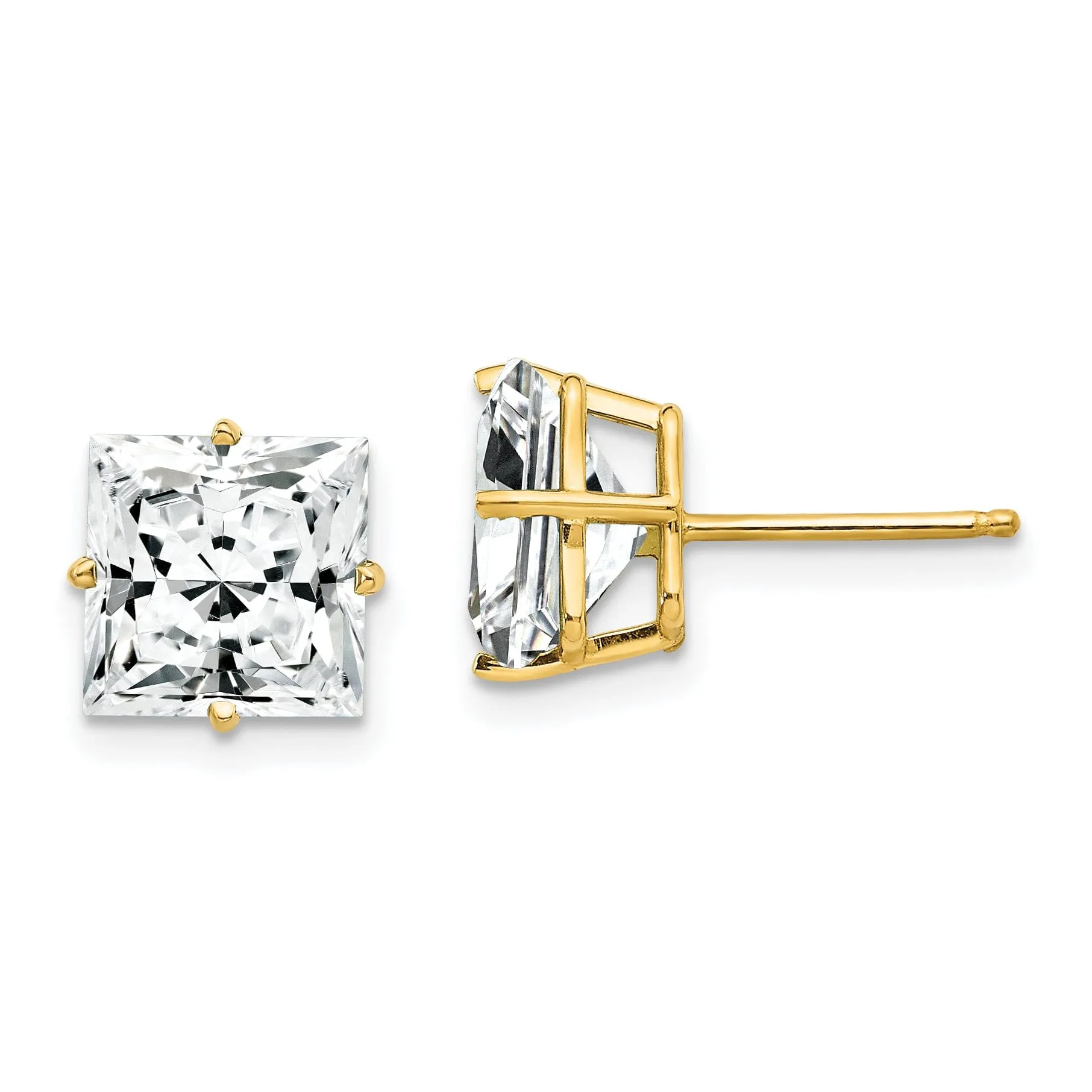 14k Yellow Gold 8MM Princess Cut Cubic Zirconia Ea