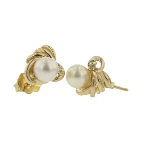 14K Yellow Gold Cultured Pearl Diamond Earrings