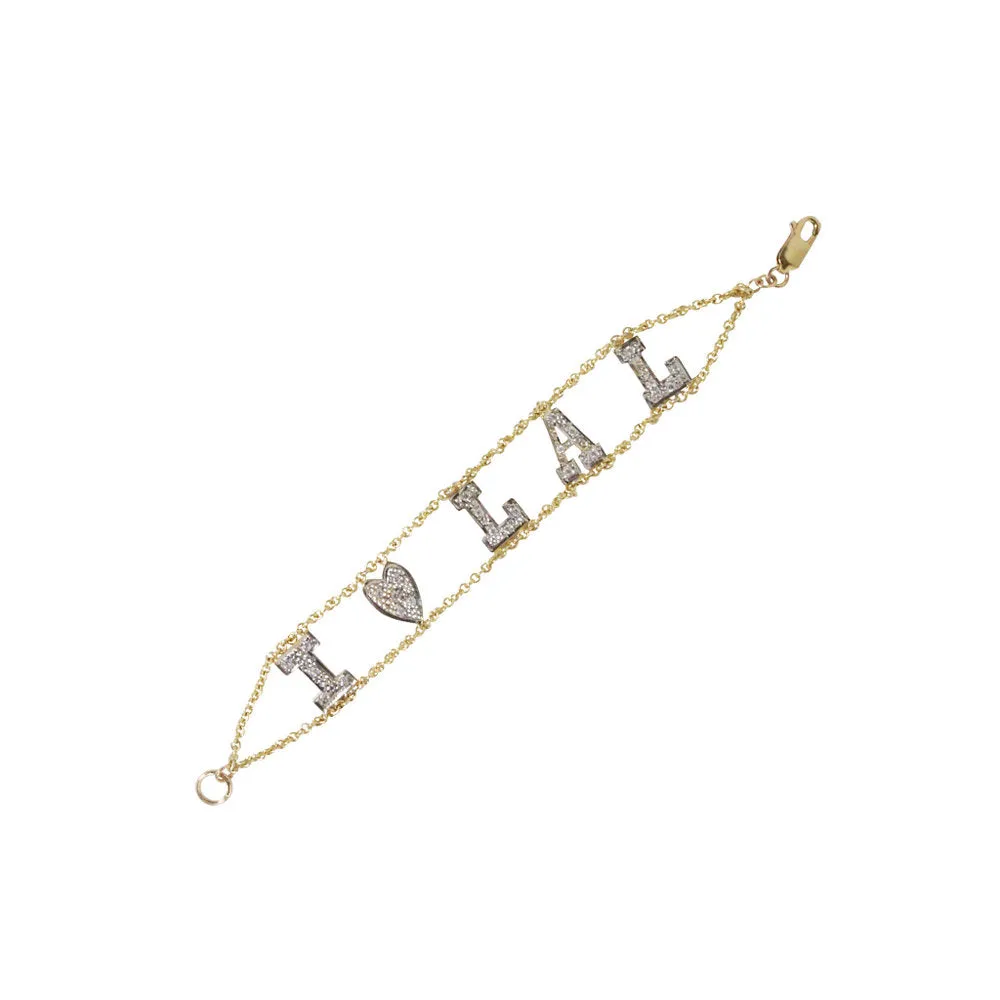 14k Yellow Gold I Heart Bracelet with Diamond Charms