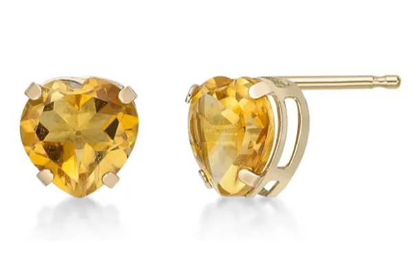 14k Yellow Gold Plated 1 Carat Heart Created Yellow Sapphire Stud Earrings