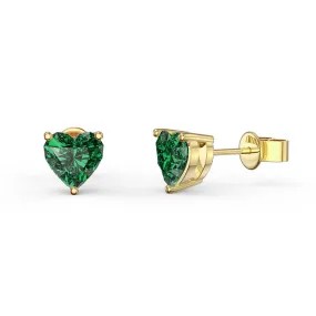 14k Yellow Gold Plated 2 Carat Heart Created Emerald Stud Earrings