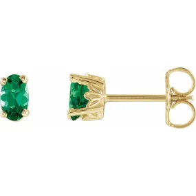 14K Yellow Lab-Grown Emerald Earrings