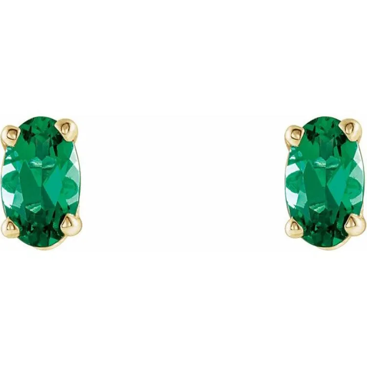 14K Yellow Lab-Grown Emerald Earrings