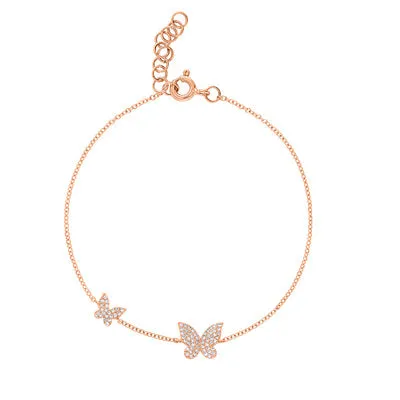 14KT GOLD DIAMOND PAVE TWO BUTTERFLY BRACELET