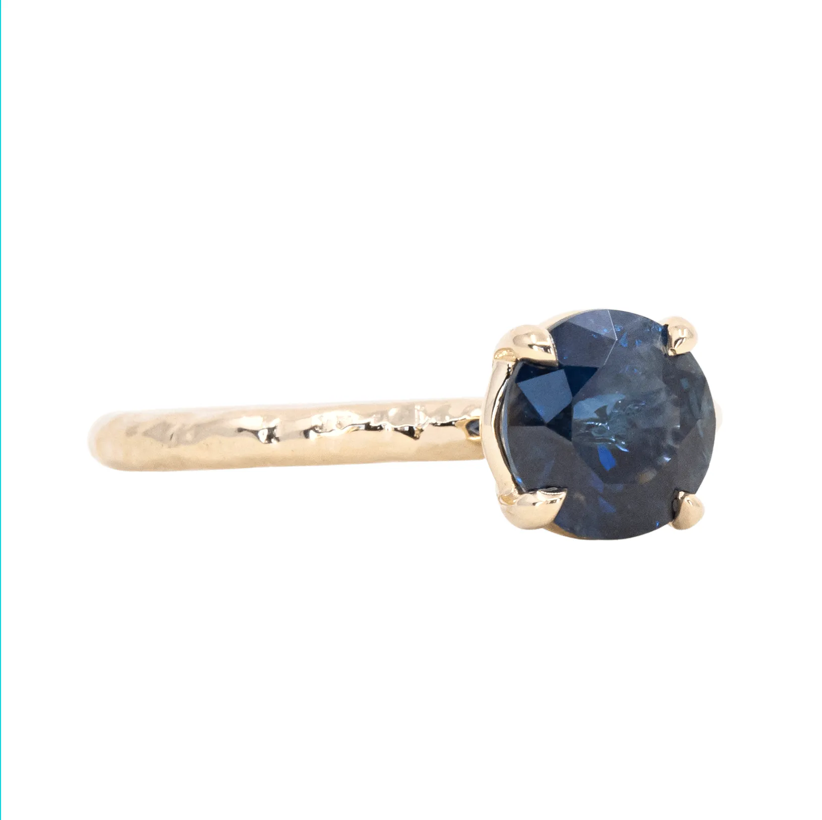 1.55ct Included Deep Ocean Blue - Purple Sapphire Evergreen Solitaire Ring in 14k Yellow Gold