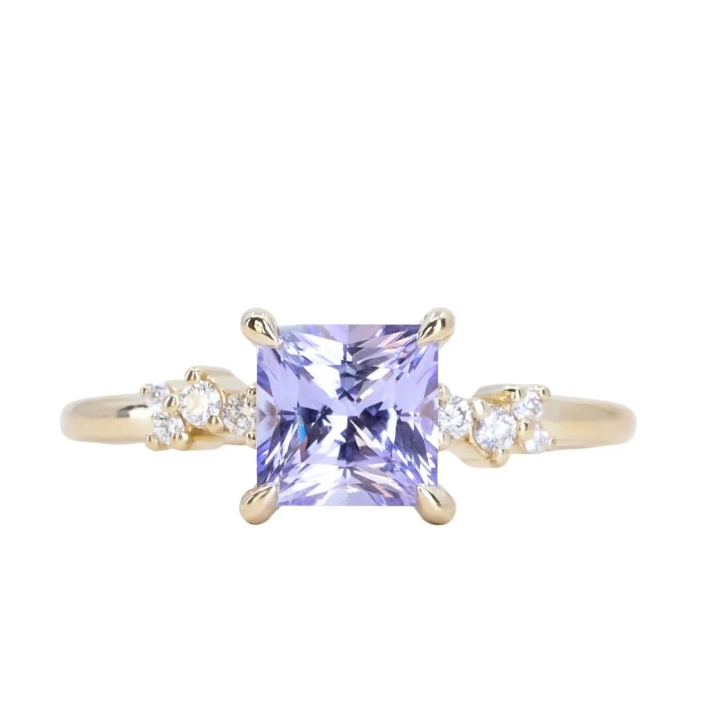 1.55ct Princess Cut Lavender Sapphire and Diamond Starry Night Low Profile Solitaire in 14k Yellow Gold