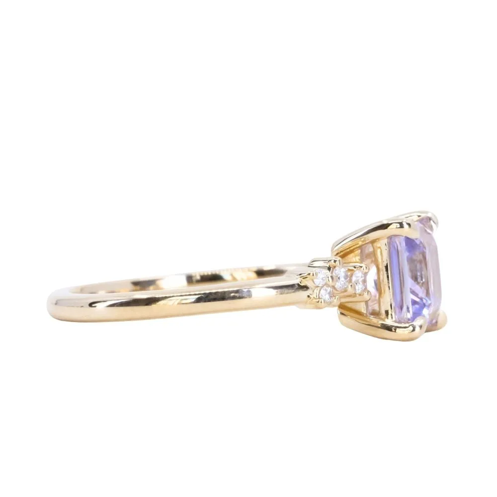 1.55ct Princess Cut Lavender Sapphire and Diamond Starry Night Low Profile Solitaire in 14k Yellow Gold