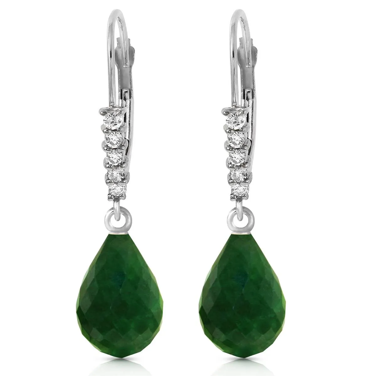 17.75 Carat 14K Solid White Gold Leverback Earrings Natural Diamond Emerald