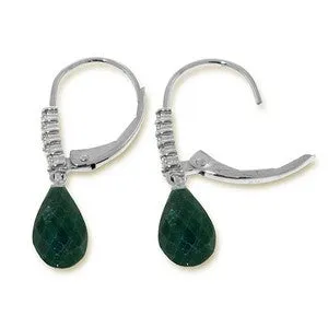 17.75 Carat 14K Solid White Gold Leverback Earrings Natural Diamond Emerald