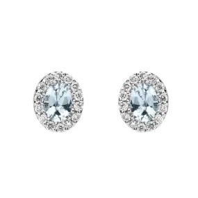 18ct White Gold 0.32ct Aquamarine Diamond Oval Cut Stud Earrings