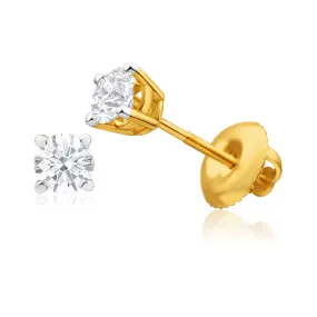 18ct Yellow Gold 1/2 Diamond Stud Earrings