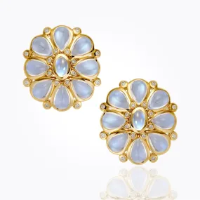 18K Blossom Earrings with Royal Blue Moonstone and diamond