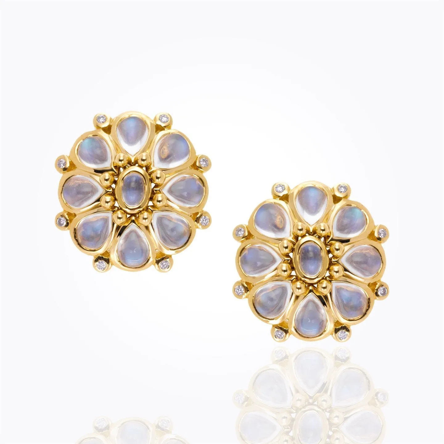 18K Blossom Earrings with Royal Blue Moonstone and diamond