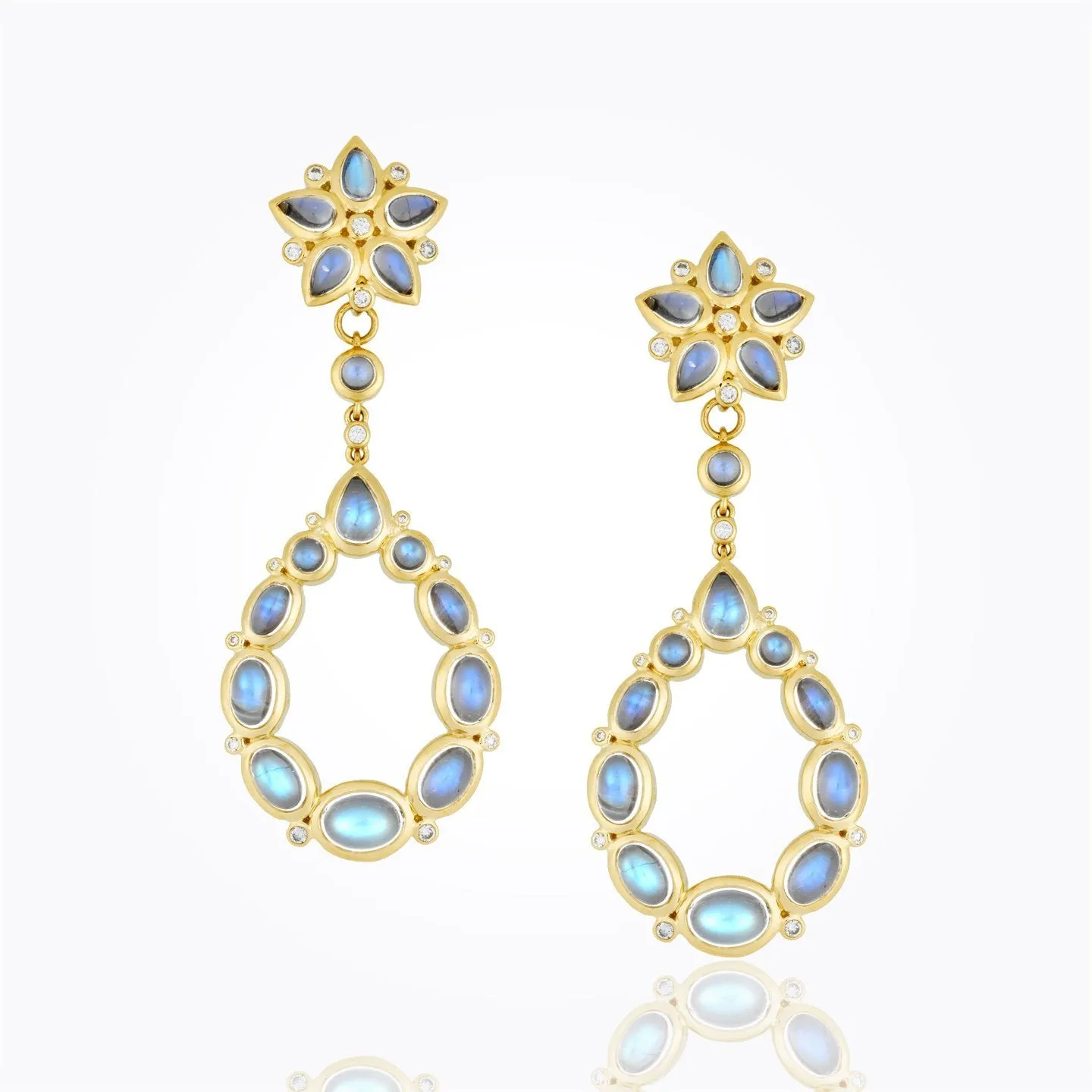 18K Eros Drop Earrings with Royal Blue Moonstone and diamond