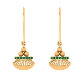 18k Gold Dangler Earrings With Green Gemstone