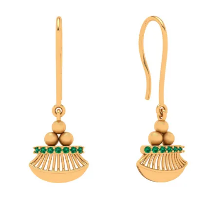 18k Gold Dangler Earrings With Green Gemstone