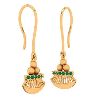 18k Gold Dangler Earrings With Green Gemstone