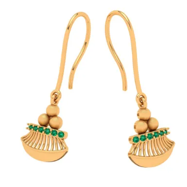 18k Gold Dangler Earrings With Green Gemstone