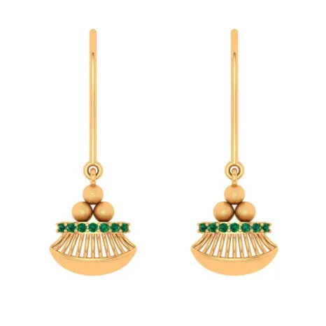 18k Gold Dangler Earrings With Green Gemstone