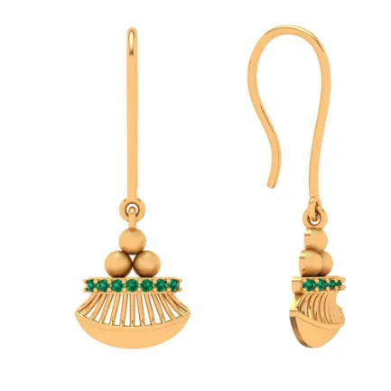 18k Gold Dangler Earrings With Green Gemstone