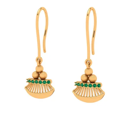 18k Gold Dangler Earrings With Green Gemstone