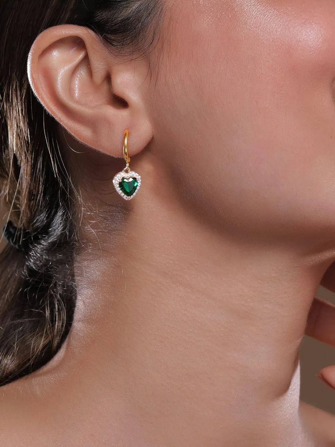 18K Gold Plated Stainless Steel Tarnish-Free Waterproof Emerald CZ Studded Drop Earrings