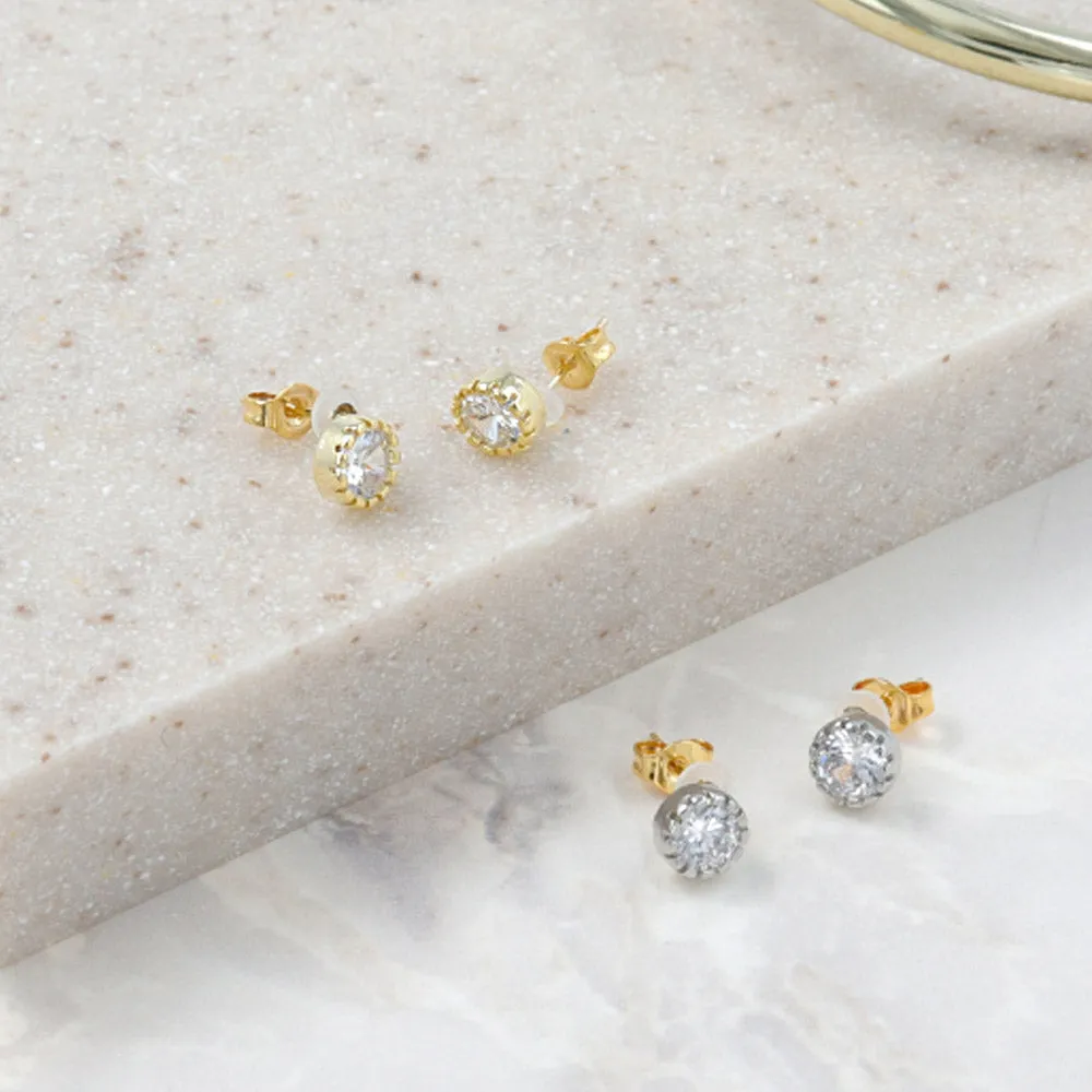 18K Gold Post Cubic Zirconia Studs