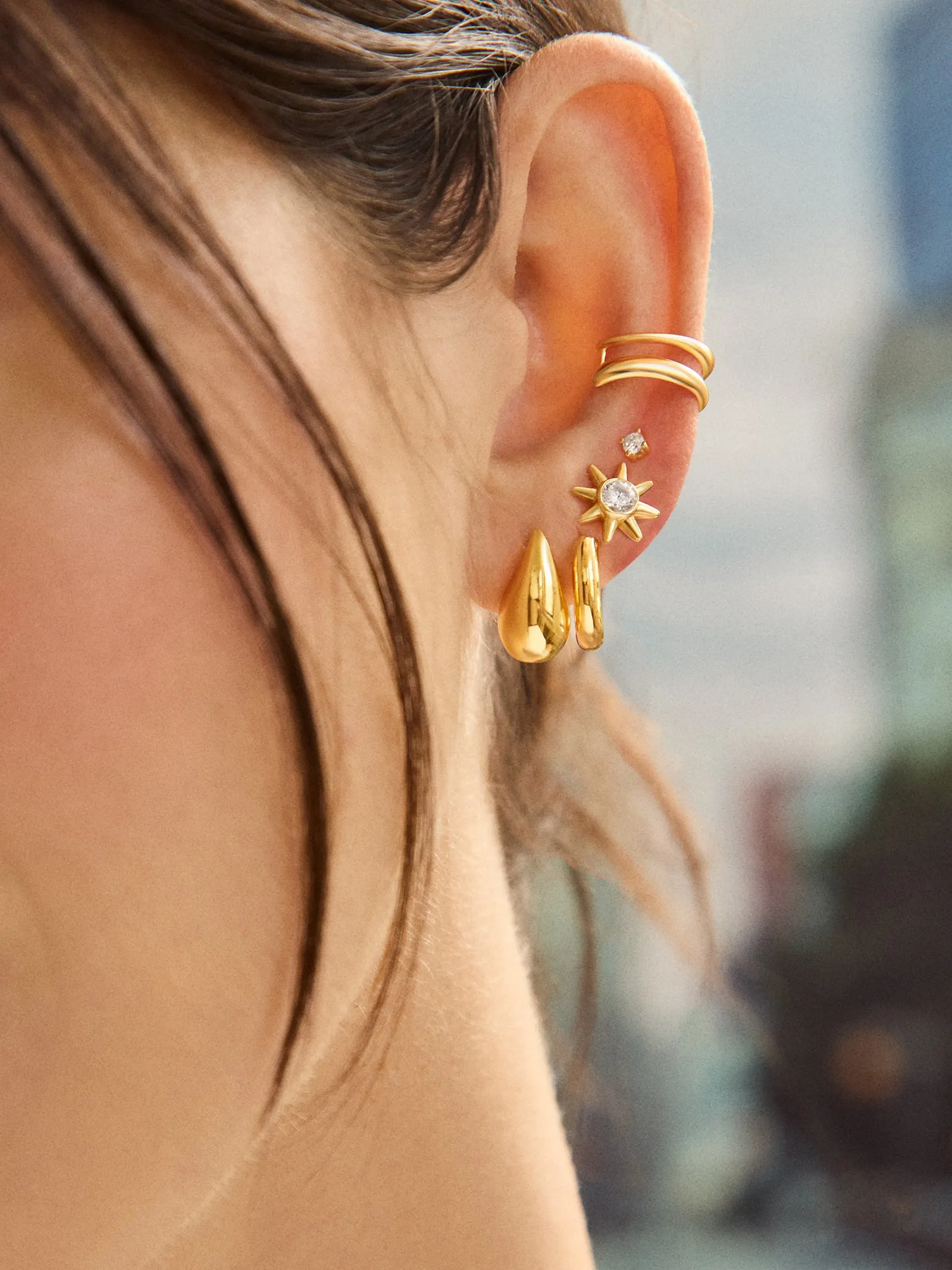 18K Gold Sun Earrings - Clear/Gold