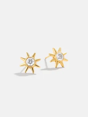 18K Gold Sun Earrings - Clear/Gold