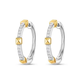 18K White and Yellow Gold Diamond Hoop Earrings