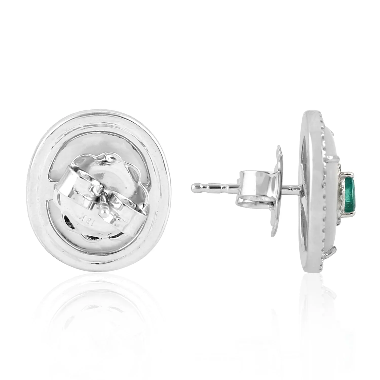 18k White Gold Stud Earrings Real Diamond Emerald Birthstone June Pearl Stud Earrings