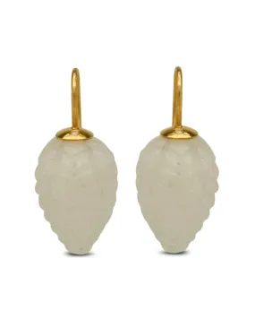 18k White Moonstone Braided Stone Drop Earrings with White Diamonds