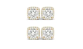 18k Yellow Gold 4mm 2Ct Cushion Cut White Sapphire Set Of Two Halo Stud Earrings Plated