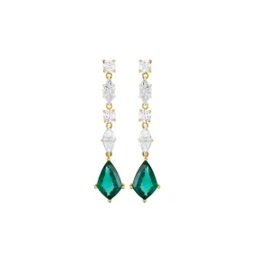 18K Yellow Gold Illusion Set Diamond and Emerald Dangle Earrings