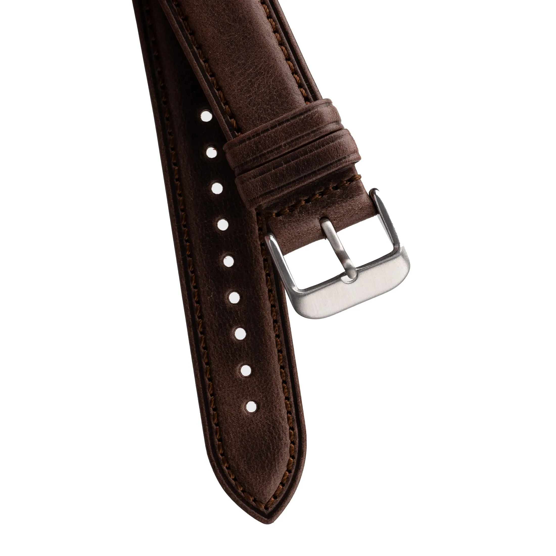 18mm 19mm 20mm 22mm Quick Release Padded Leather Watch Strap - Dark Brown