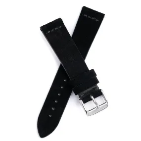 18mm 20mm 22mm Quick Release Suede Leather Watch Strap- Black