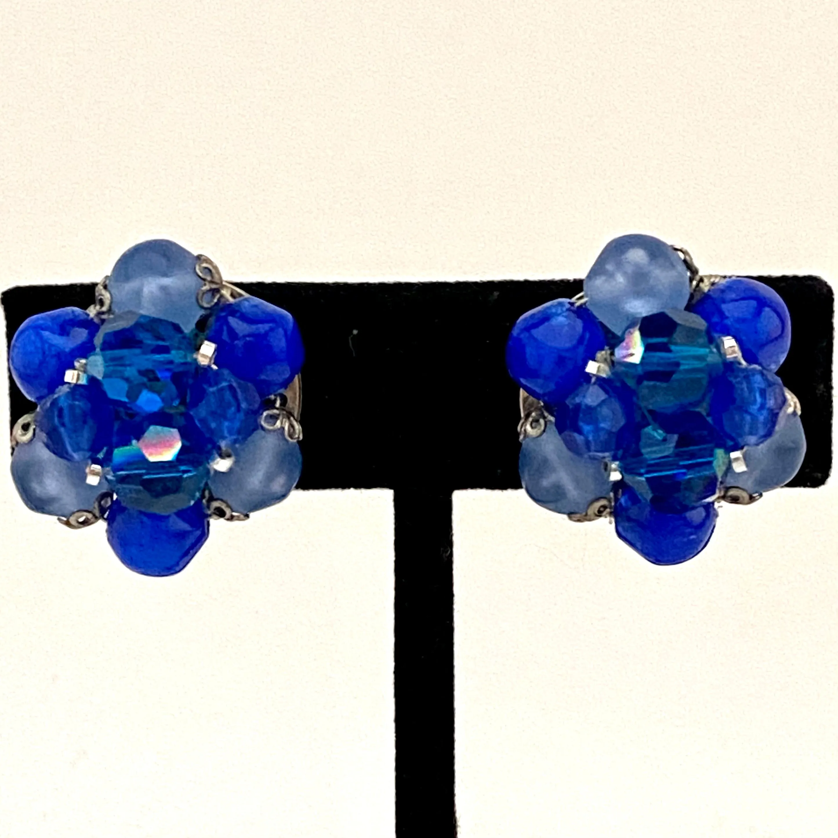 1960s W. Germany Royal Blue Bead Earrings