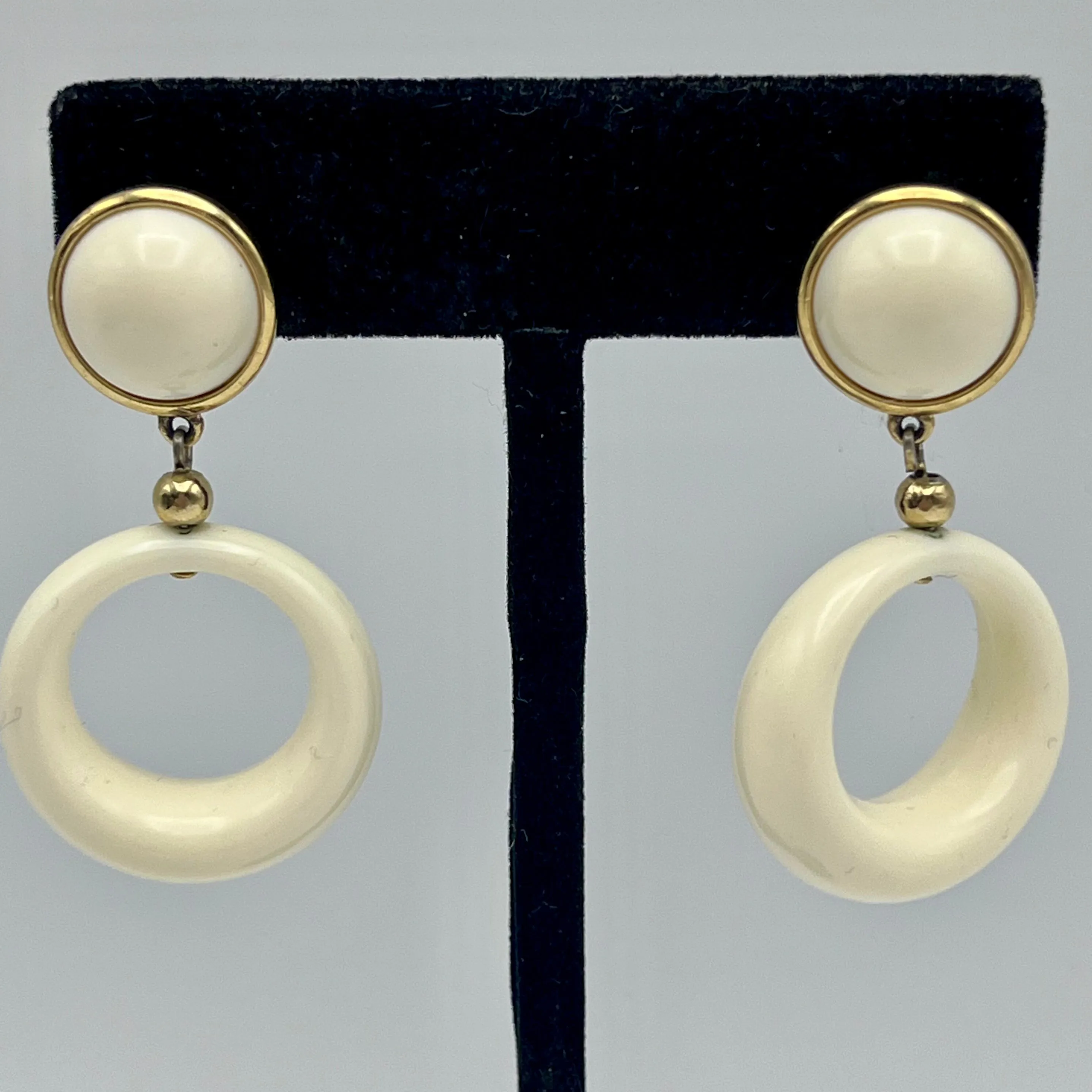 1970s Trifari White Drop Hoop Post Earrings